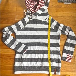 Ampersand Grey Orange And White Striped Hoodie Women's Large With Thumb Holes